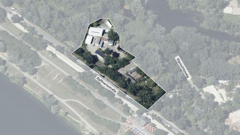 copyright: Stadt Wien Luftbild auf das Gebiet mit Eingrenzung