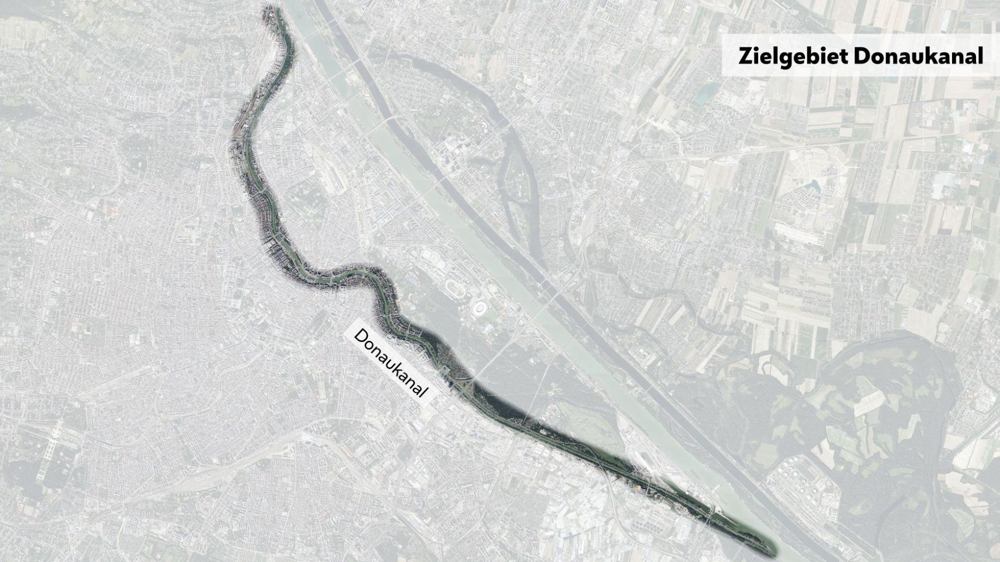 Gebiet des Donaukanals im Stadtplan