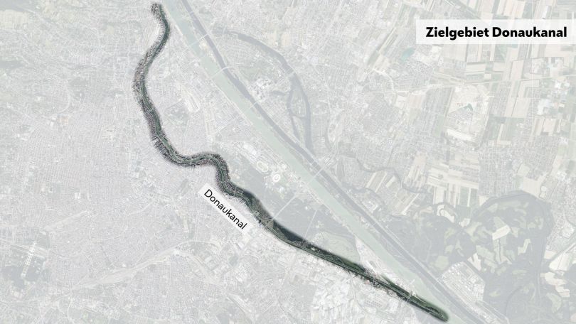 Gebiet des Donaukanals im Stadtplan