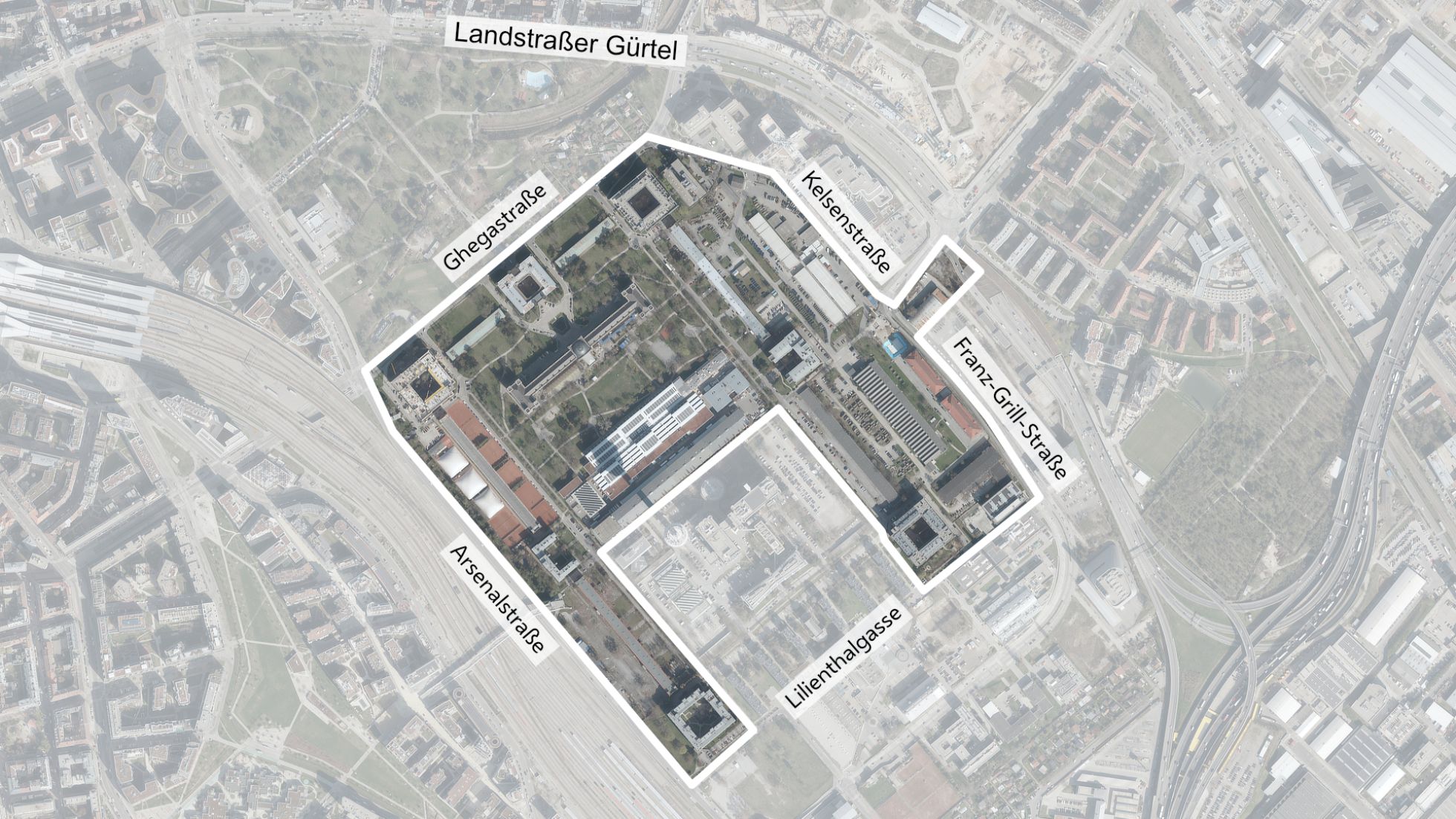 Luftbild mit Gebietsabgrenzung