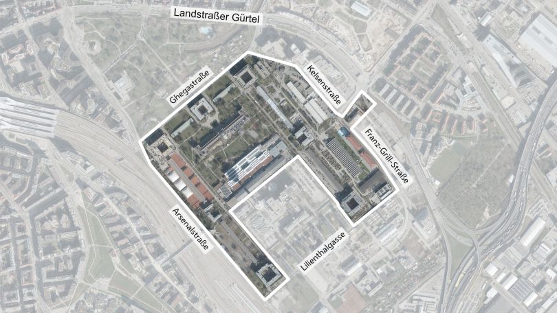 Luftbild mit Gebietsabgrenzung