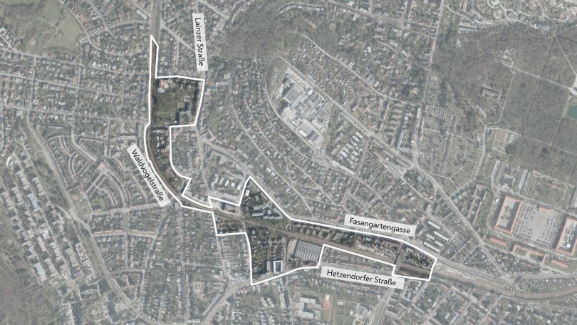 Karte mit eingezeichneter Gebietsabgrenzung