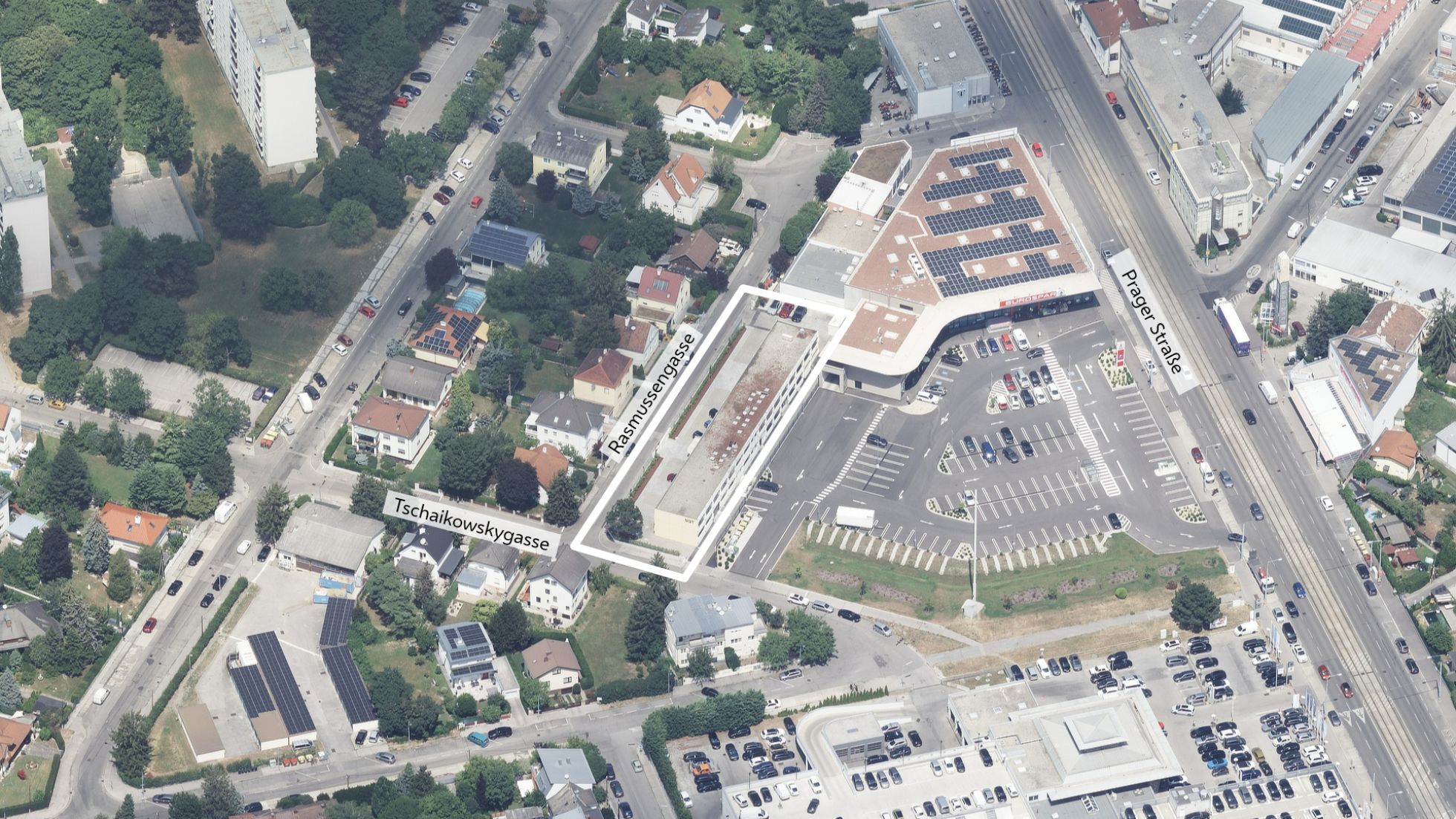 Schrägluftbild mit Gebietsabgrenzung