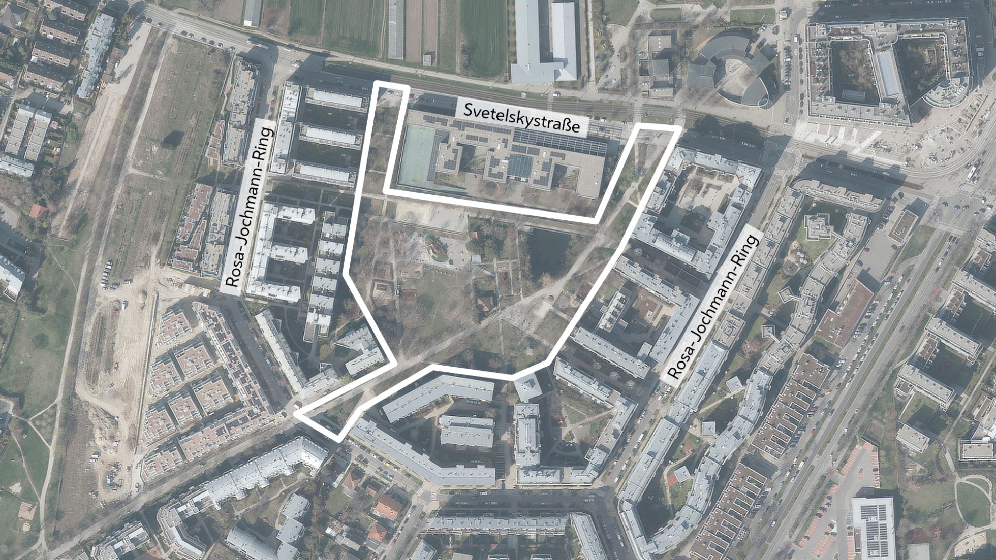 Luftbild mit Gebietsabgrenzung