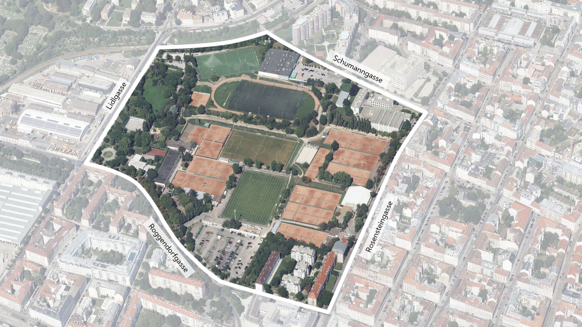 copyright: Stadt Wien/Stadtplan3D Schrägluftbild mit Gebietsabgrenzung