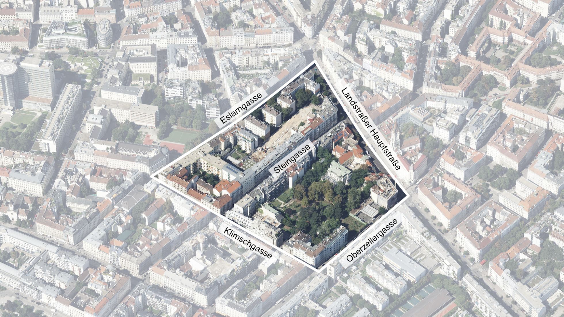 copyright: Stadt Wien/Stadtplan3D Schrägluftbild mit Gebietsabgrenzung