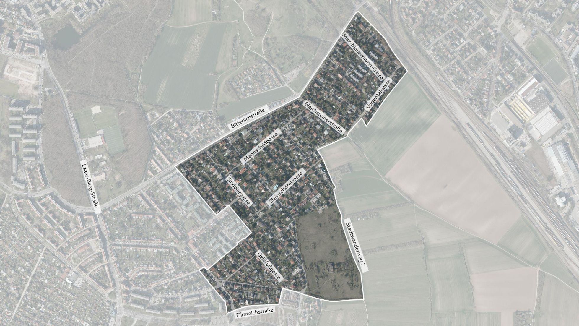Luftbild mit Gebietsabgrenzung
