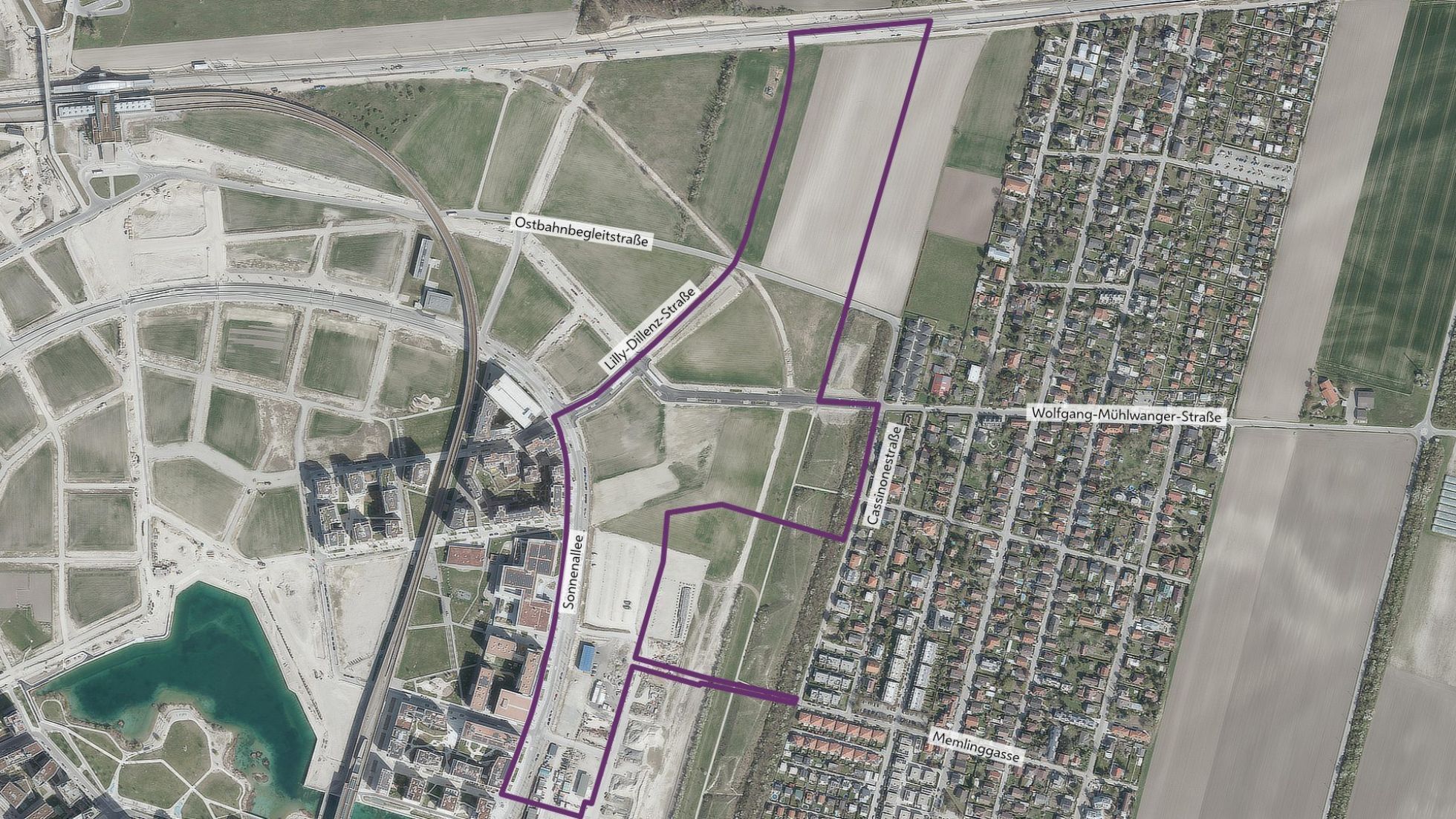 Luftbild mit Gebietsabgrenzung