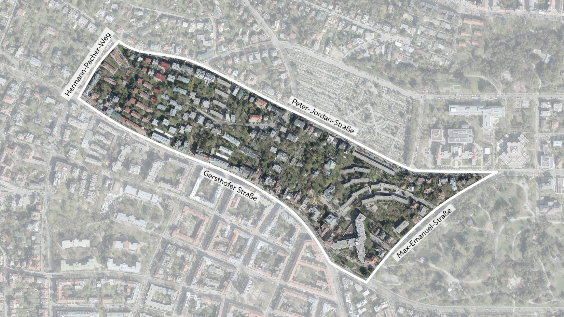 copyright: Stadt Wien/ViennaGIS Luftbild mit Gebietsabgrenzung