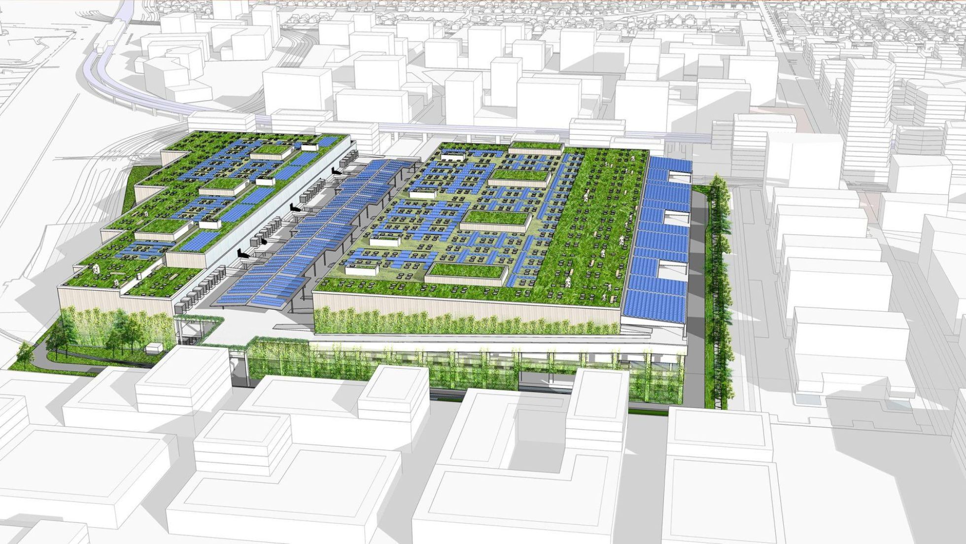 copyright: RLP Rüdiger Lainer+Partner Visualisierung eines Logistikbetriebs in Wohngebiet.