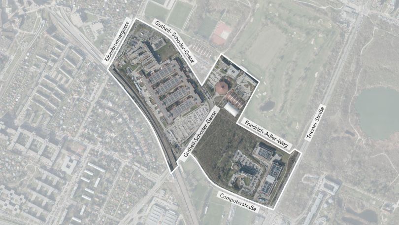 Luftbild mit Gebietsabgrenzung