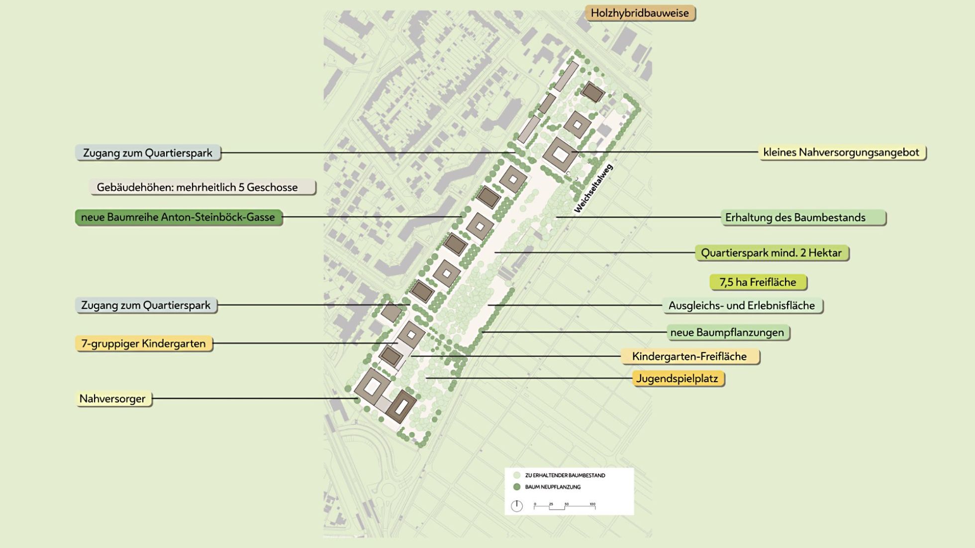Grafik zeigt den Lageplan, beschriftet mit Punkten im Gebiet