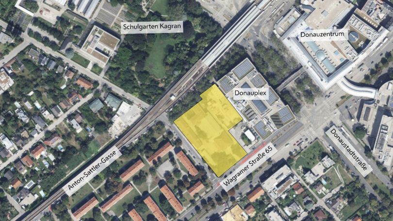 Stadtplanausschnitt mit Gebietsabgrenzung in gelber Farbe