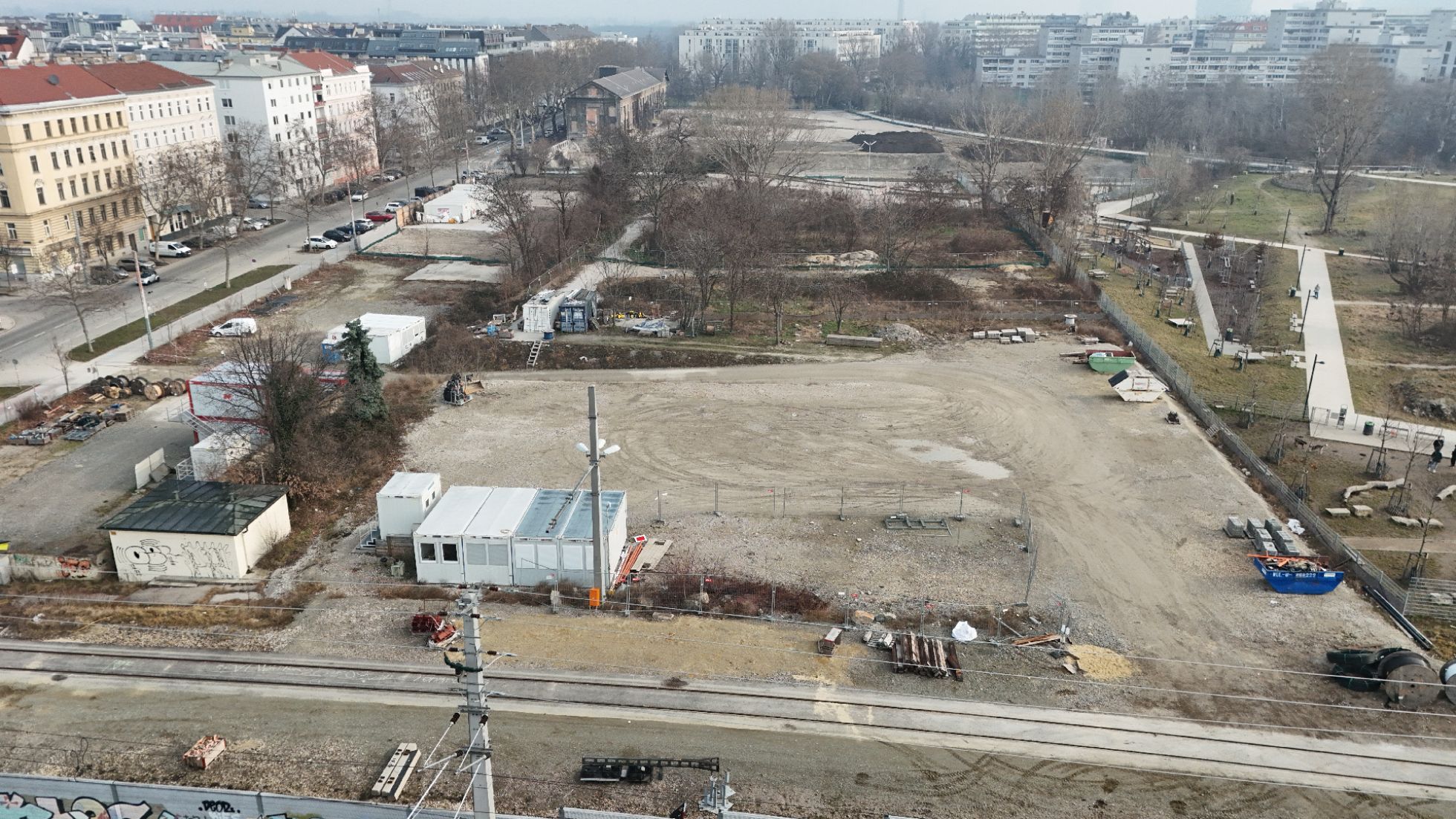 copyright: Stadt Wien Drohnenaufnahme vom Infrastrukturbaufeld