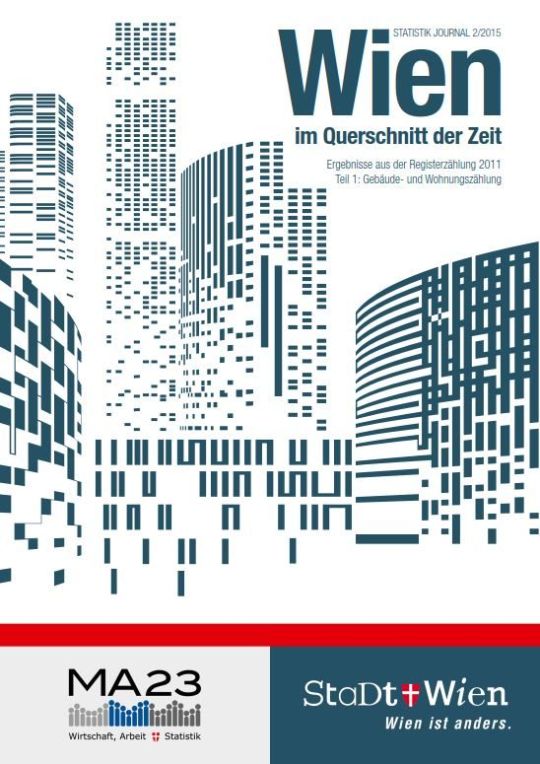 Broschürencover mit stilisierten Hochhäusern und dem blauen Schriftzug "Wien im Querschnitt der Zeit"