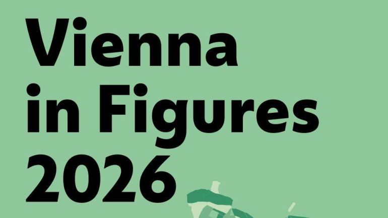 Black writing "Vienna in Figures 2026" on green background.