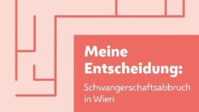 copyright: Wiener Programm für Frauengesundheit Grafik in Rot-Abstufungen mit Text "Meine Entscheidung: Schwangerschaftsabbruch in Wien"