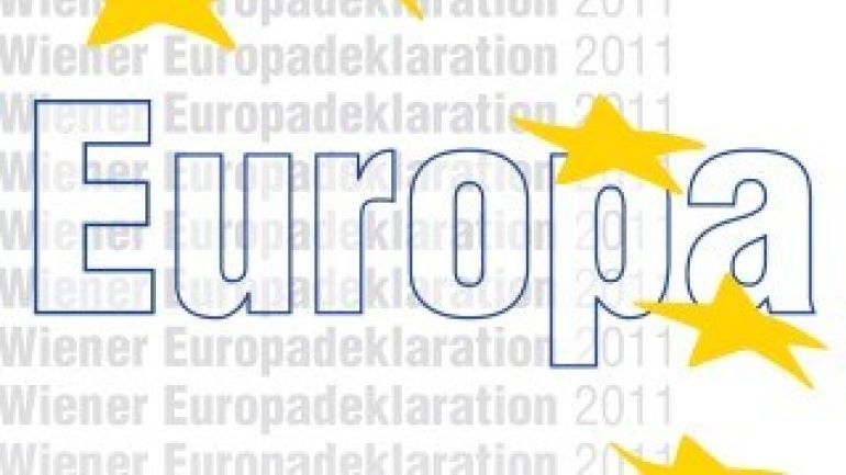 Ausschnitt vom Cover der Europadeklaration: Text "Europa" mit Sternen