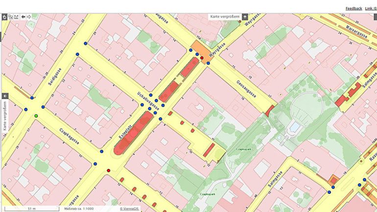 copyright: MA 28/Kartengrundlage: Mehrzweckkarte der MA 41 Planausschnitt aus dem Straßeninformationssystem der MA 28