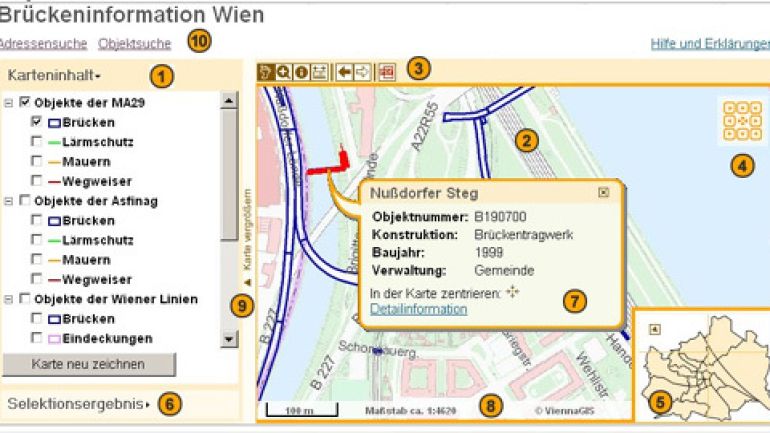 copyright: MA 14 Die Einstiegsseite der Brückeninformation Wien