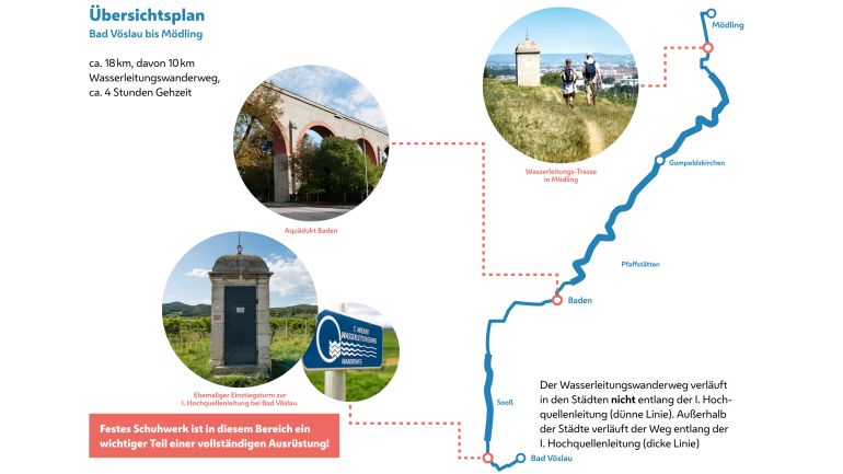 Plan des Wanderweges von Bad Vöslau bis Mödling