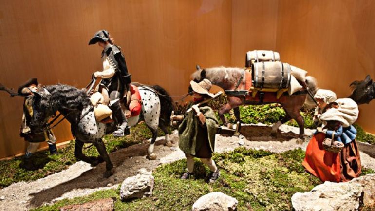 copyright: MA 31 / Houdek Eine Miniatur zeigt, wie Wasserreiter von Kaiser Karl VI. vor der Inbetriebnahme der I. Hochquellenleitung Wasser in Fässern nach Wien transportierten