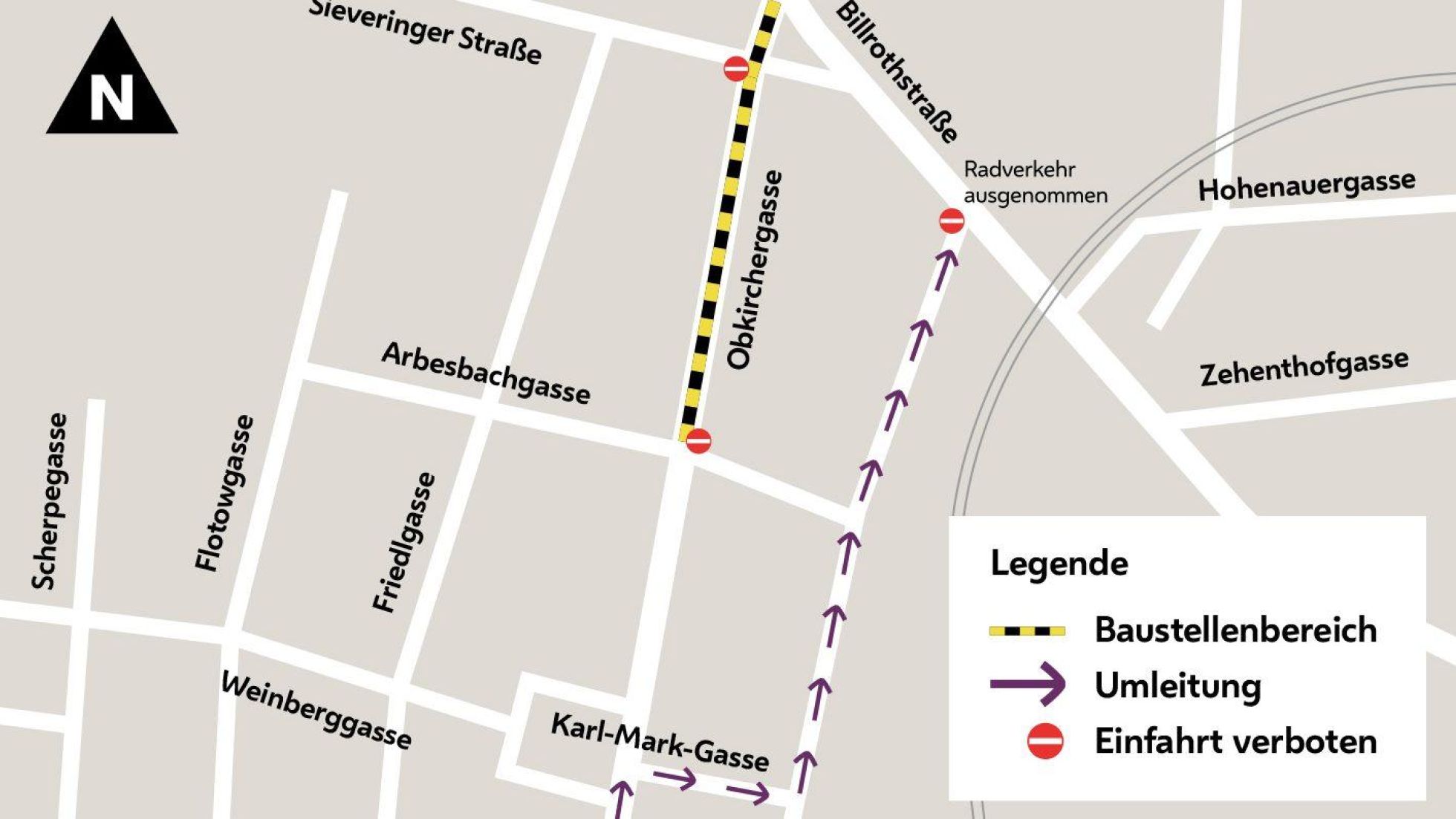 copyright: Wiener Wasser Ausschnitt aus dem Stadtplan mit eingezeichnetem Baustellenbereich.