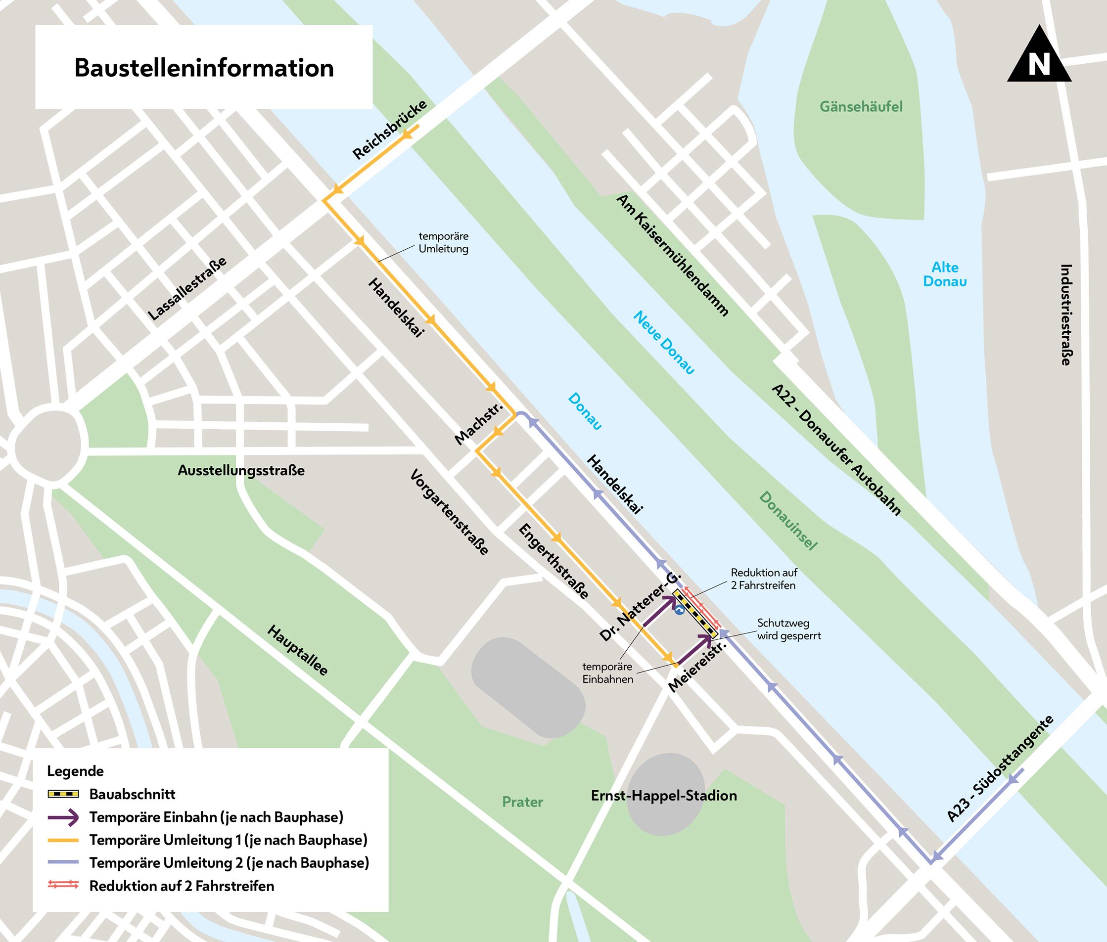 copyright: Wiener Wasser Stadtplanausschnitt mit eingezeichneter Baustelle.