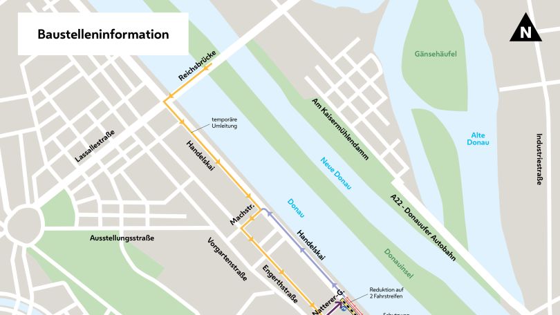 Stadtplanausschnitt mit eingezeichneter Baustelle.