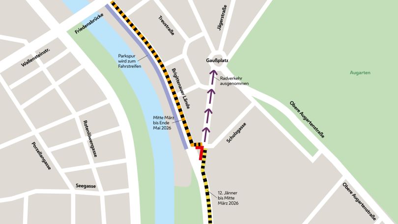 Stadtplanausschnitt mit eingezeichnetem Baustellenbereich.