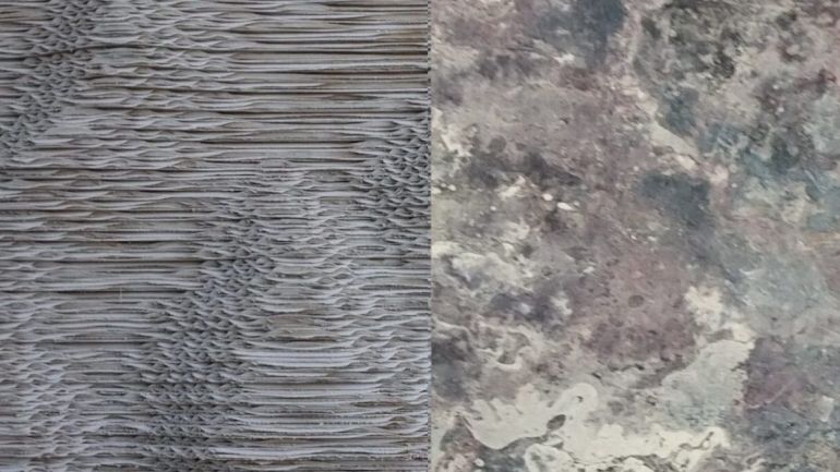 Abstraktes Kunstwerk mit grauem Muster.