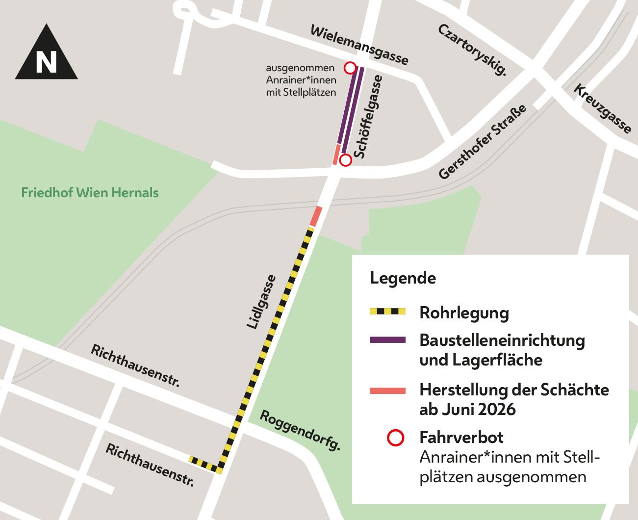 Ausschnitt aus dem Stadtplan mit eingezeichneter Baustelle.