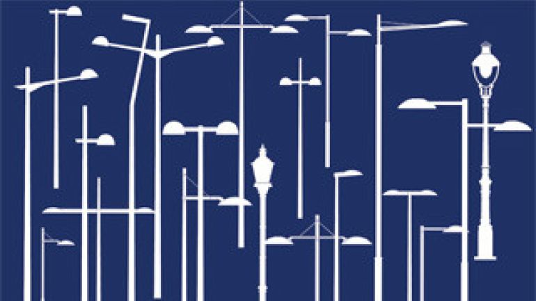 Viele Modelle der Standardleuchte weiß auf blauem Grund