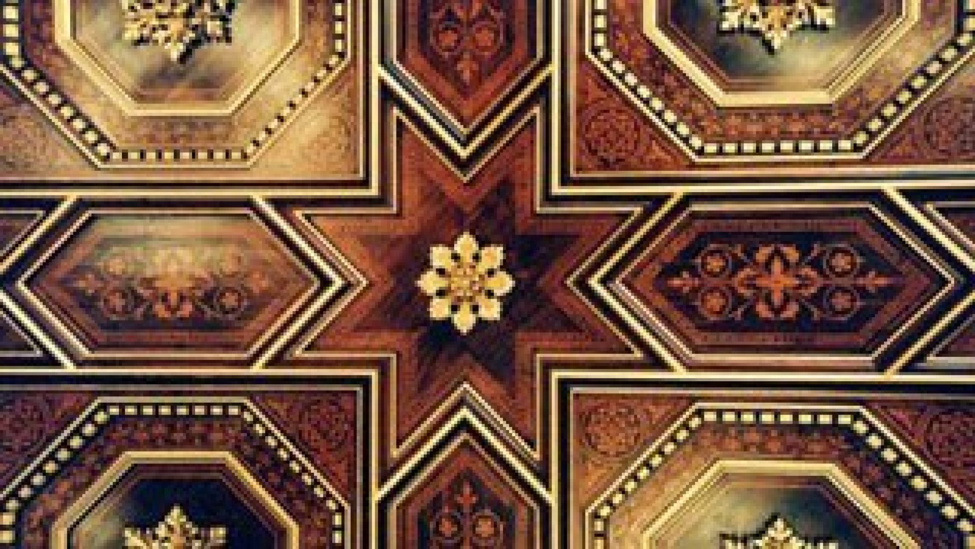 Intarsienarbeiten in der Holzdecke des Stadtsenatssitzungssaales im Wiener Rathaus