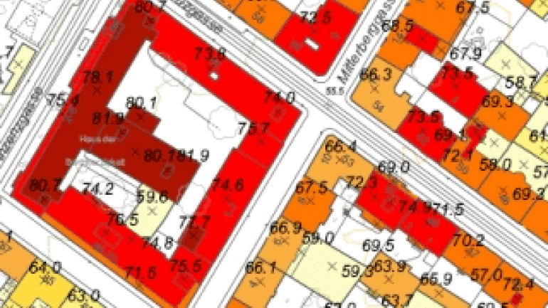copyright: Stadtvermessung Wien Kartenausschnitt eines Gebäudehöhenplanes auf Grundlage der Flächen-Mehrzweckkarte
