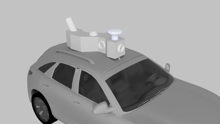 copyright: Stadtvermessung Wien schematische Darstellung eines Autos mit auf Dach montiertem Mobile-Mapping-System