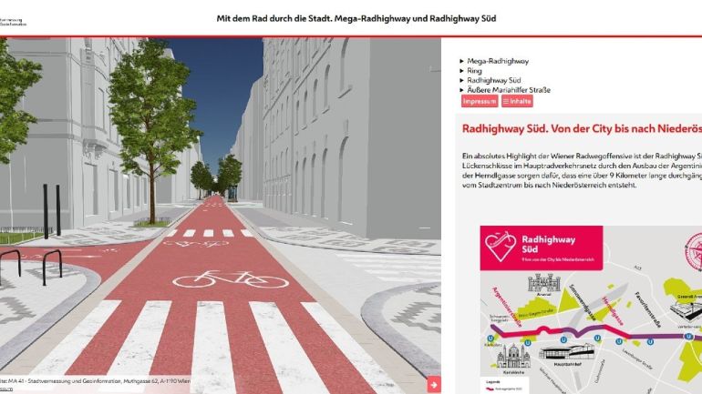 copyright: MA 41 Stadtvermessung Benutzeroberfläche der Applikation Radwege3D