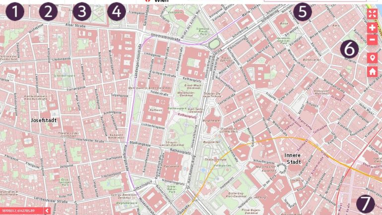 copyright: MA 41 - Stadtvermessung Screenshot der Bedienungsoberfläche des Geodatenviewers der MA 41