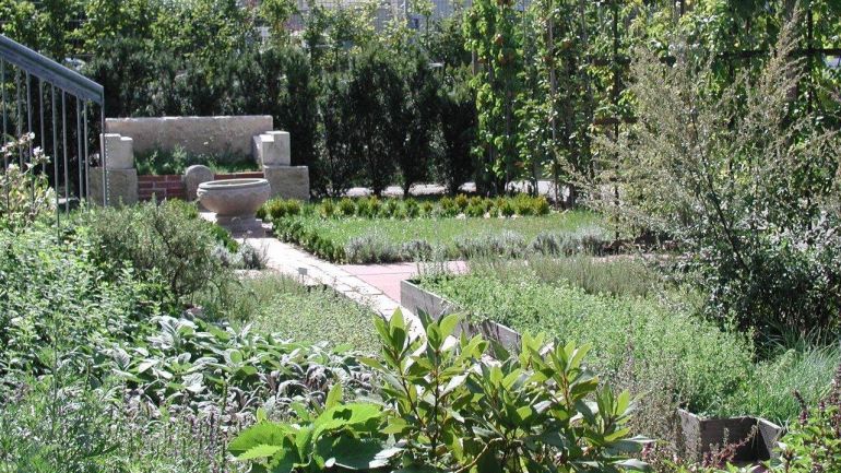 Kräuterbeete in einem Garten