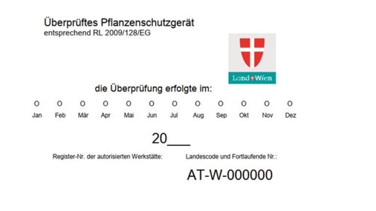 Überprüfungsmarke für Pflanzenschutzgeräte
