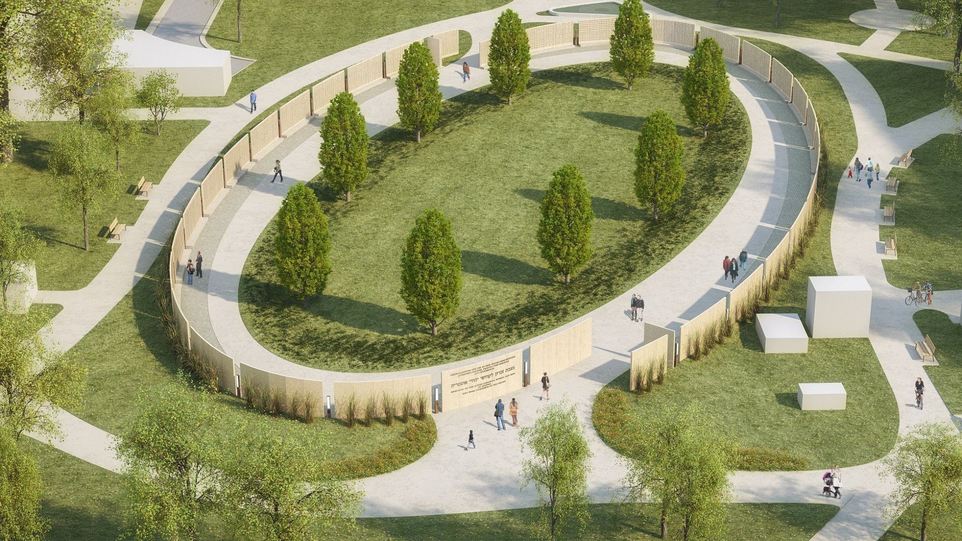 Denkmal in einem Park aus der Vogelperspektive