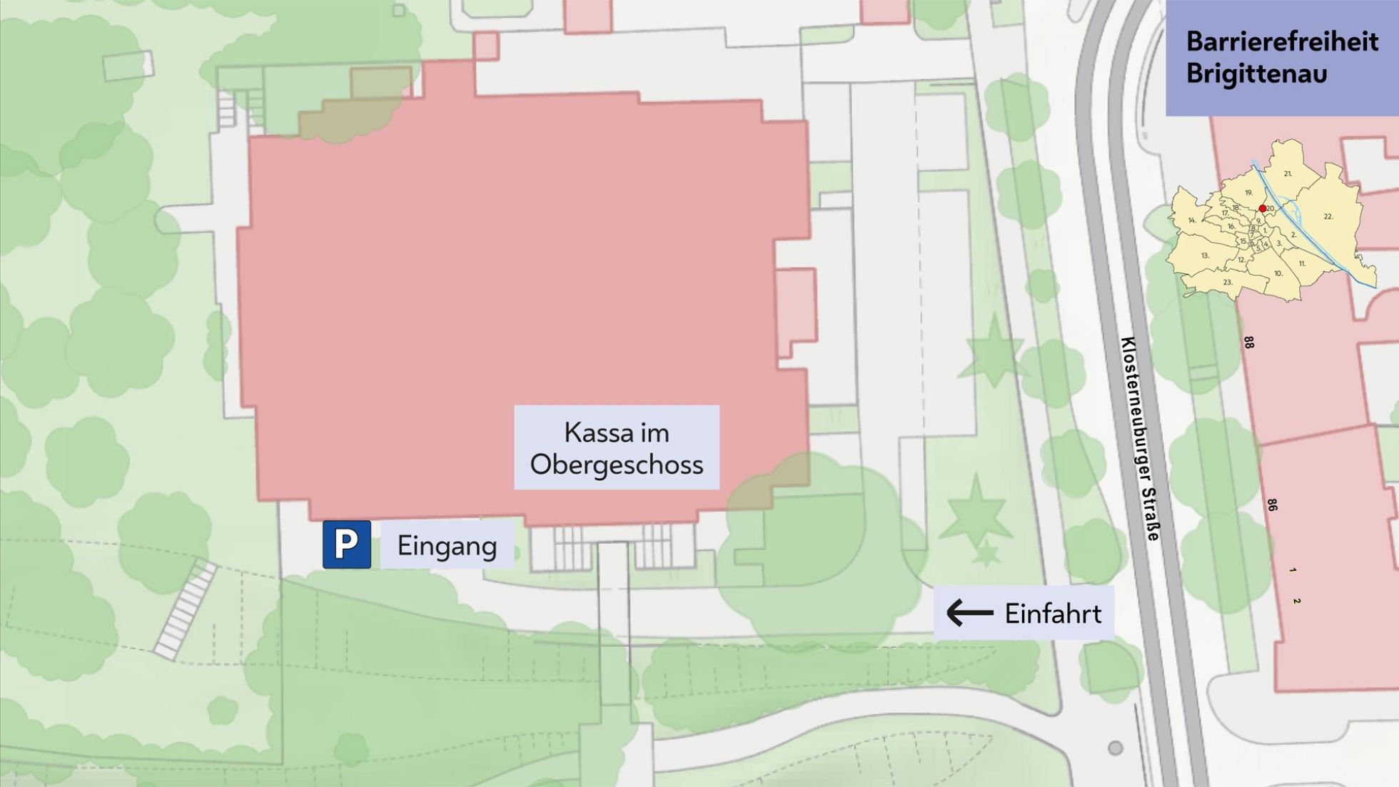 Übersichtsplan mit eingezeichneter Einfahrt