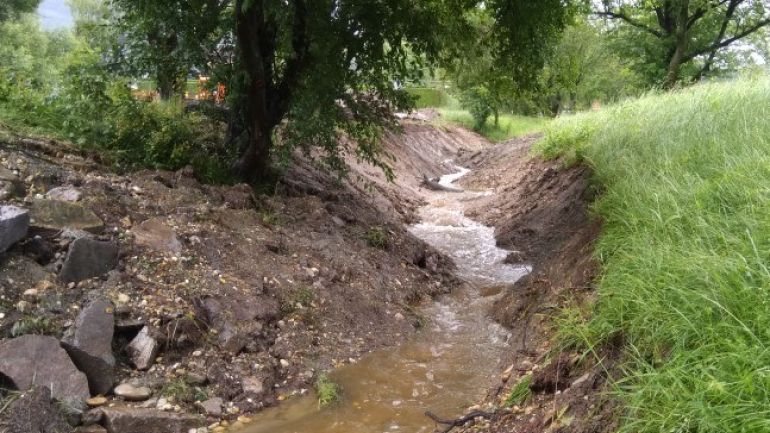 Verbreiterter Bach in einer Wiese