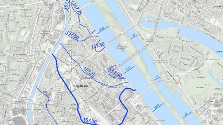 Ausschnitt aus einer Karte mit blauen Linien