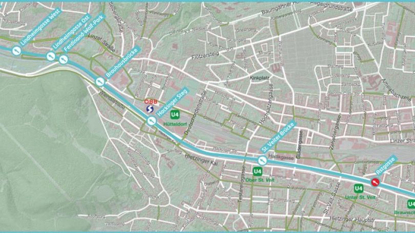 copyright: MA 45 Schematische Karte des Wienflussweg-Verlaufs
