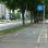 copyright: MA 46 Der Radweg befindet sich zwischen einer Nebenfahrbahn und einem Grünstreifen mit Bäumen, dahinter ist eine mehrspurige Straße. Der Radweg ist mit einem Verkehrszeichen und Piktogrammen am Boden gekennzeichnet.