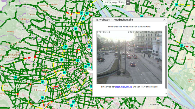 Webcam zur aktuellen Verkehrslage im Bereich Friedrichstraße auf Höhe der Wiener Secession