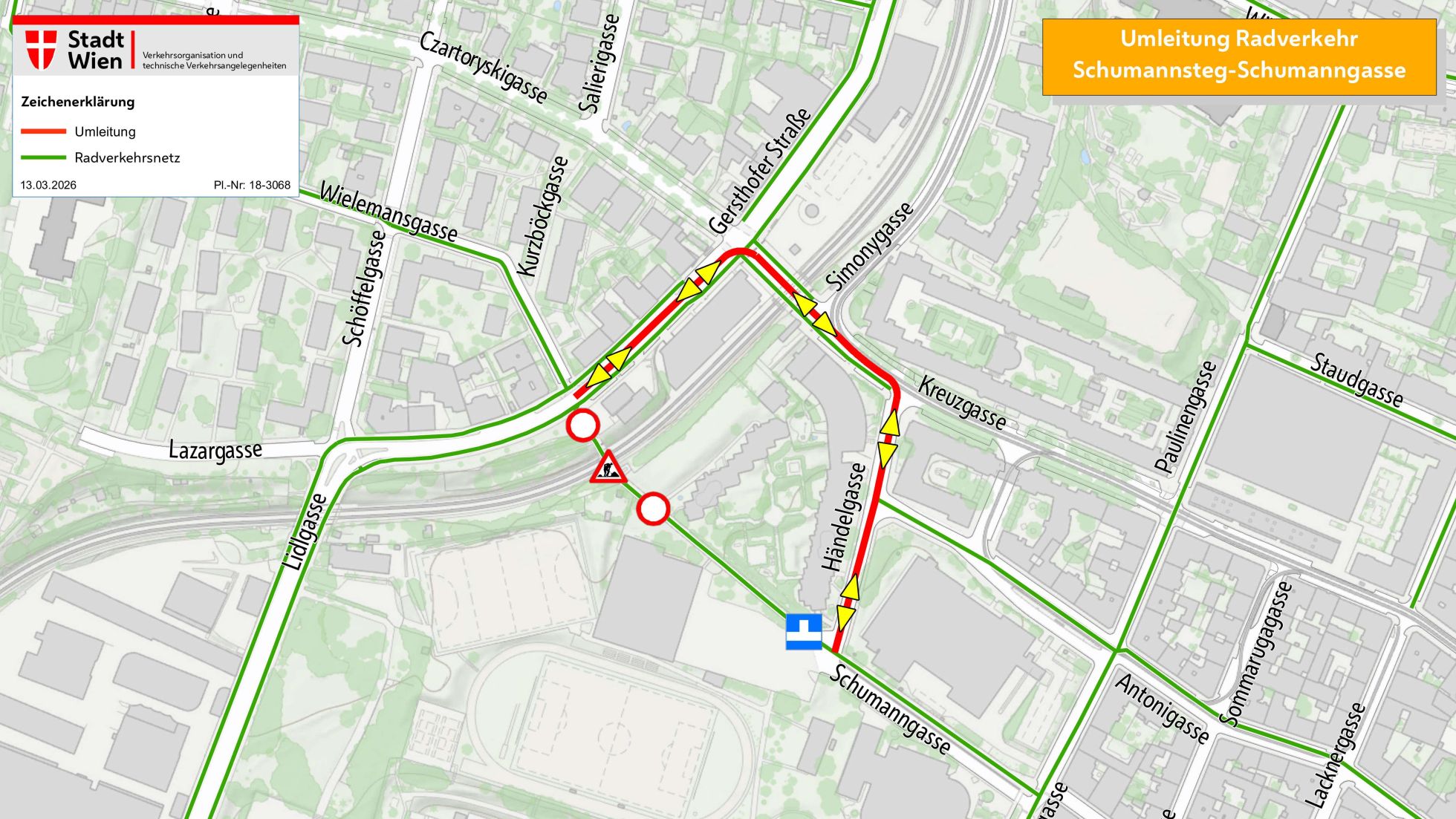 Ausschnitt aus dem Stadtplan mit eingezeichneter Umleitungsstrecke.