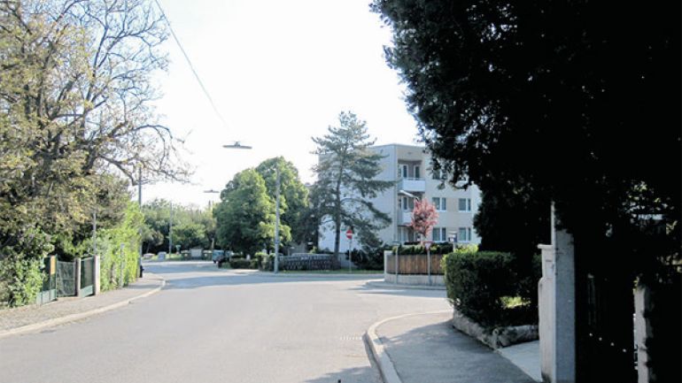 Kreuzungsbereich Dr.-Schober-Straße - Buchbindergasse - Eyslergasse: schwer einsehbare kreuzende Straßen