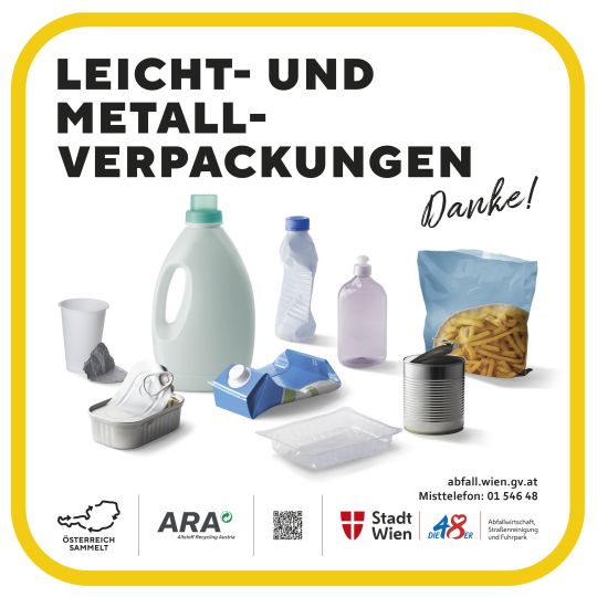 copyright: MA 48/UNIQUE Aufkleber Plastikflaschen, Getränkekartons und Metall, Dosen
